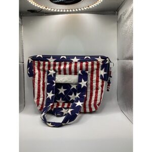 American Flags Tote Bag-Machine Quilted-Red-White-Blue-Hand Made-Navy Lining